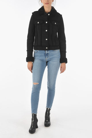 Suede Leather KINGSLY Shearling Jacket with Double Breast Pocket