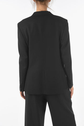 Virgin Wool Blend S/B ONE BUTTON Blazer with Honeycomb Pattern