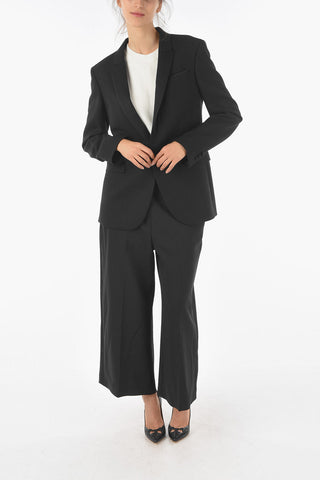 Virgin Wool Blend S/B ONE BUTTON Blazer with Honeycomb Pattern