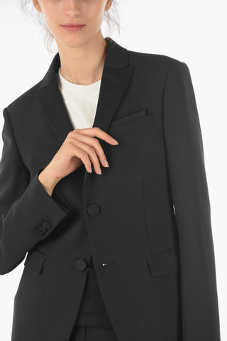 Virgin Wool Blend S/B FIT TUX JACKET Blazer with Satin Details
