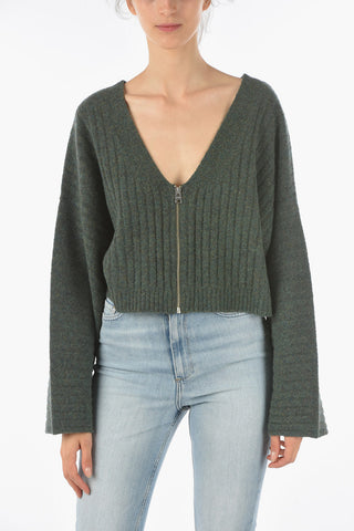 Zip-up ENYA Cropped Sweater with Batwing Sleeves