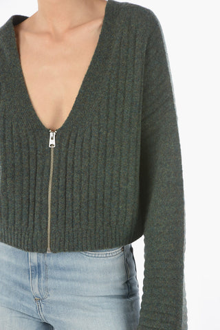 Zip-up ENYA Cropped Sweater with Batwing Sleeves