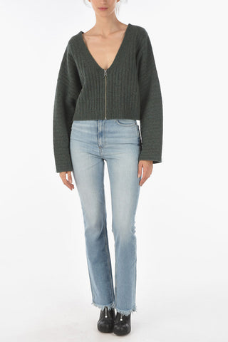 Zip-up ENYA Cropped Sweater with Batwing Sleeves