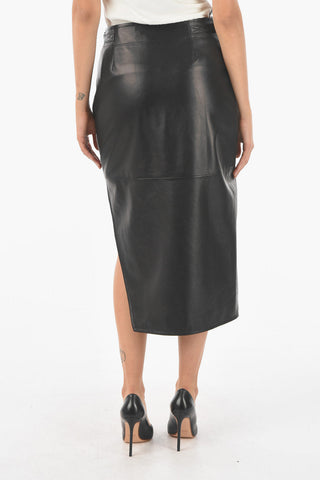 Leather CUT AWAY LEATHE TUBE Midi Skirt with Side Slit