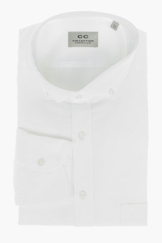 CC COLLECTION Hopsack Cotton Shirt with Button-down Collar and Breast Pocket