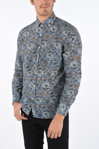 CC COLLECTION Hopsack Cotton Shirt with Button-down Collar and Breast Pocket