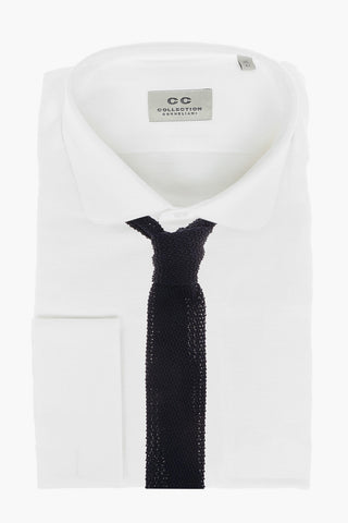 CC COLLECTION Flax Blend Shirt with Round Collar and Double Cuffs