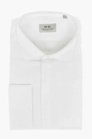 CC COLLECTION Flax Blend Shirt with Round Collar and Double Cuffs