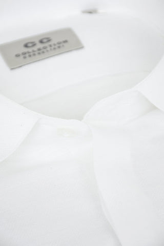 CC COLLECTION Flax Blend Shirt with Round Collar and Double Cuffs