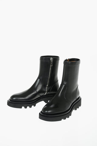 Leather Combat Boots with Side Zip
