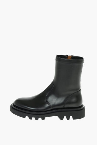 Leather Combat Boots with Side Zip
