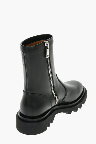 Leather Combat Boots with Side Zip