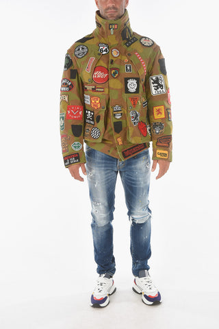 Camouflage Patterned Saharian Jacket with All-Over Patches