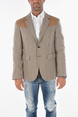 Corduroy and Denim Insert Houndstooth Blazer