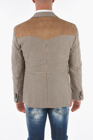 Corduroy and Denim Insert Houndstooth Blazer