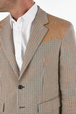 Corduroy and Denim Insert Houndstooth Blazer