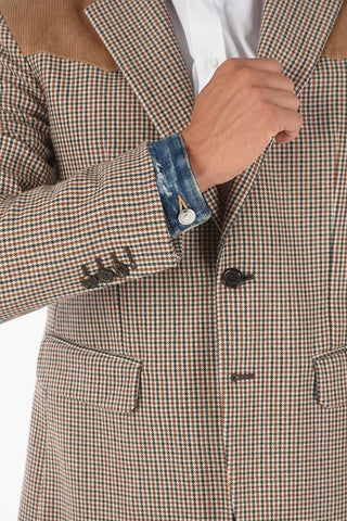 Corduroy and Denim Insert Houndstooth Blazer