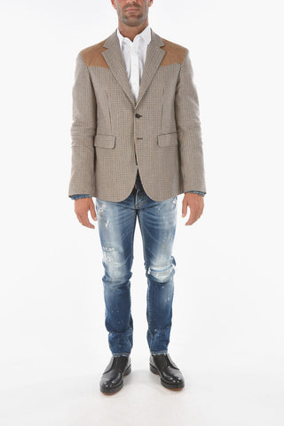 Corduroy and Denim Insert Houndstooth Blazer