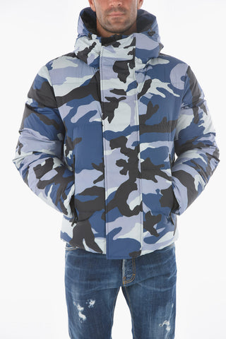 Piumino Camouflage con Abbottonatura Nascosta e Cappuccio
