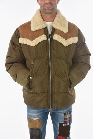 Suede and Shearling Details Down Jacket