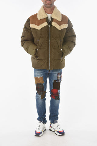Suede and Shearling Details Down Jacket