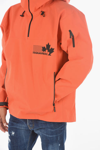Contrasting Details Solid Color Anorak With Hood