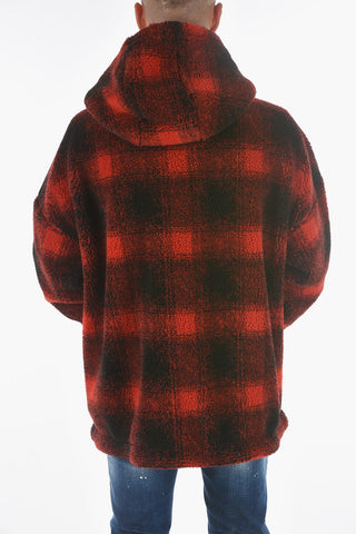 Plaid Checkered Hooded Sweatshirt with Decorative Logoed Patches