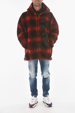 Plaid Checkered Hooded Sweatshirt with Decorative Logoed Patches