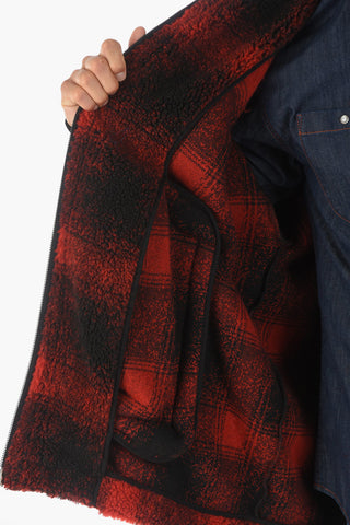 Plaid Checkered Hooded Sweatshirt with Decorative Logoed Patches