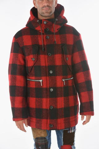 Tartan Effect Coat with Hood