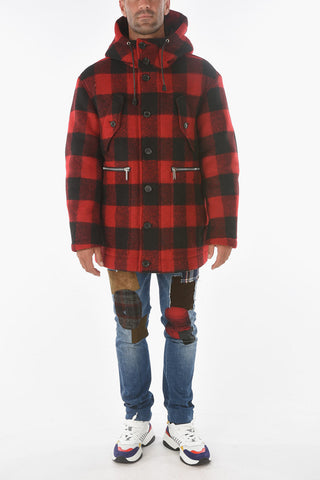 Tartan Effect Coat with Hood