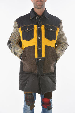 Maxi Piumino con Dettagli in Denim e Doppio Tessuto