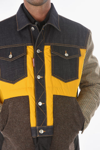 Maxi Piumino con Dettagli in Denim e Doppio Tessuto