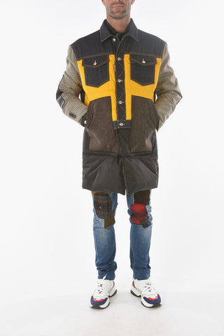Maxi Piumino con Dettagli in Denim e Doppio Tessuto