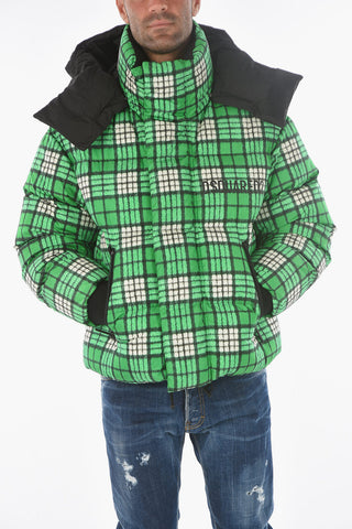 Maxi Giubbotto Puffer a Quadri con Cappuccio Removibile