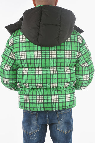 Maxi Giubbotto Puffer a Quadri con Cappuccio Removibile