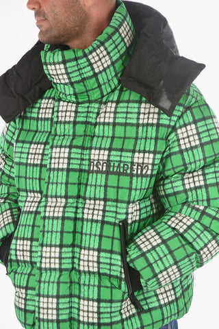 Maxi Giubbotto Puffer a Quadri con Cappuccio Removibile