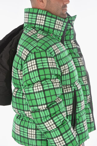 Maxi Giubbotto Puffer a Quadri con Cappuccio Removibile