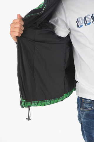 Maxi Giubbotto Puffer a Quadri con Cappuccio Removibile