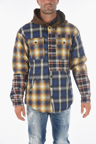 Overshirt con Cappuccio Trapuntata in Motivo Mix Check