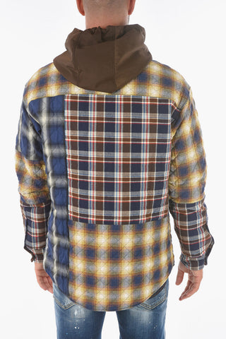 Overshirt con Cappuccio Trapuntata in Motivo Mix Check