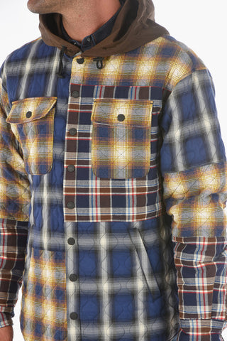 Overshirt con Cappuccio Trapuntata in Motivo Mix Check