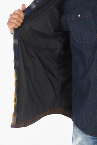 Overshirt con Cappuccio Trapuntata in Motivo Mix Check