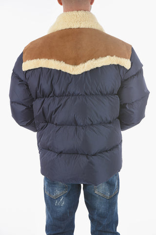 Suede and Shearling Details Down Jacket