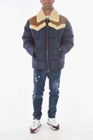 Suede and Shearling Details Down Jacket