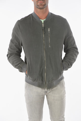 Zipped Pocket STONES Leather Bomber Jacket