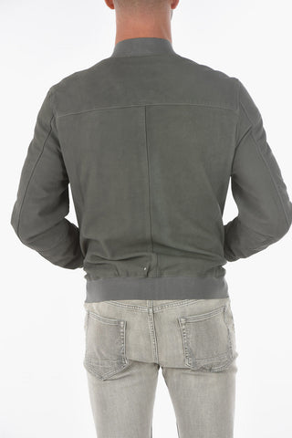 Zipped Pocket STONES Leather Bomber Jacket