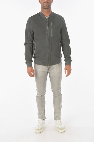 Zipped Pocket STONES Leather Bomber Jacket