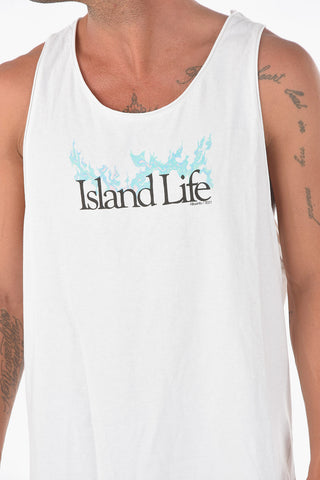 Printed ISLAND LIFE Tank Top with Raw-cut Edges