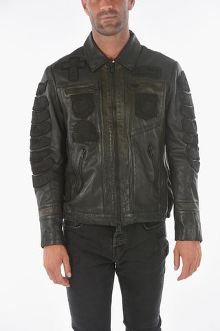 Giubbotto in Pelle HARLEY con Toppe Ricamate